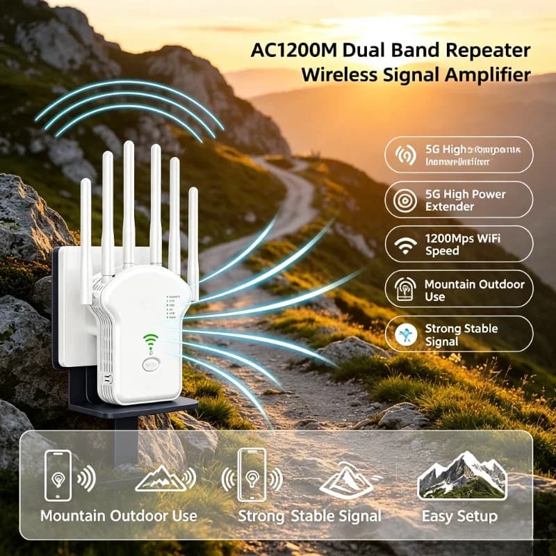 AC1200M 5G Dual Band Wireless Repeater High‑Power WiFi Signal Amplifier Range Extender