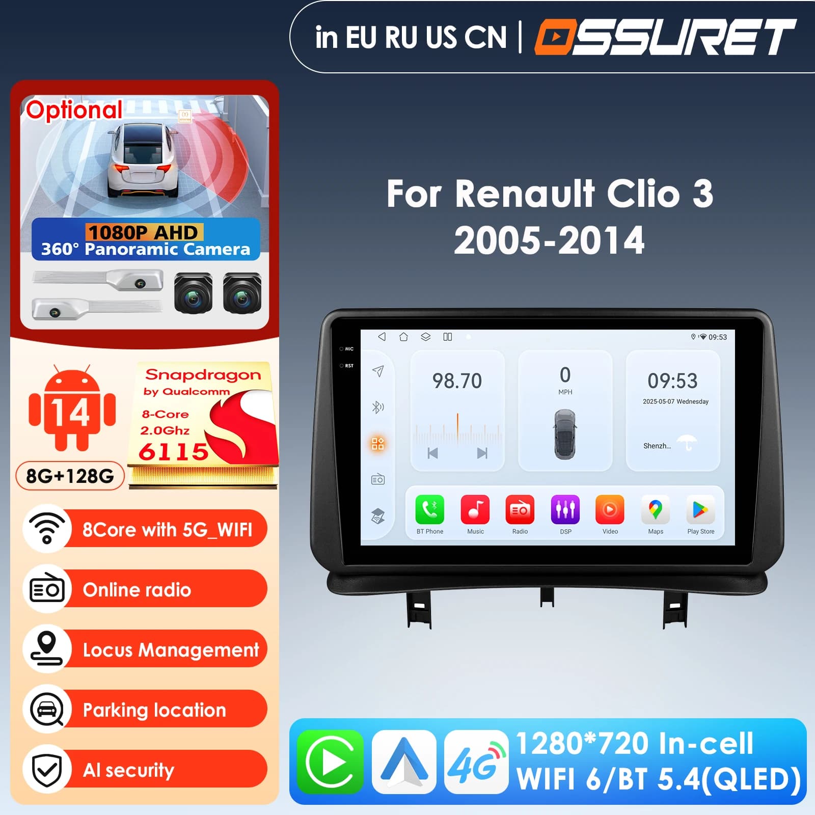 9 '' AI Lettore Intelligente 2din Android Autoradio per Renault CLIO 3 2005-2014 Multimedia Video GPS Carplay Auto 4G Autoradio RDS