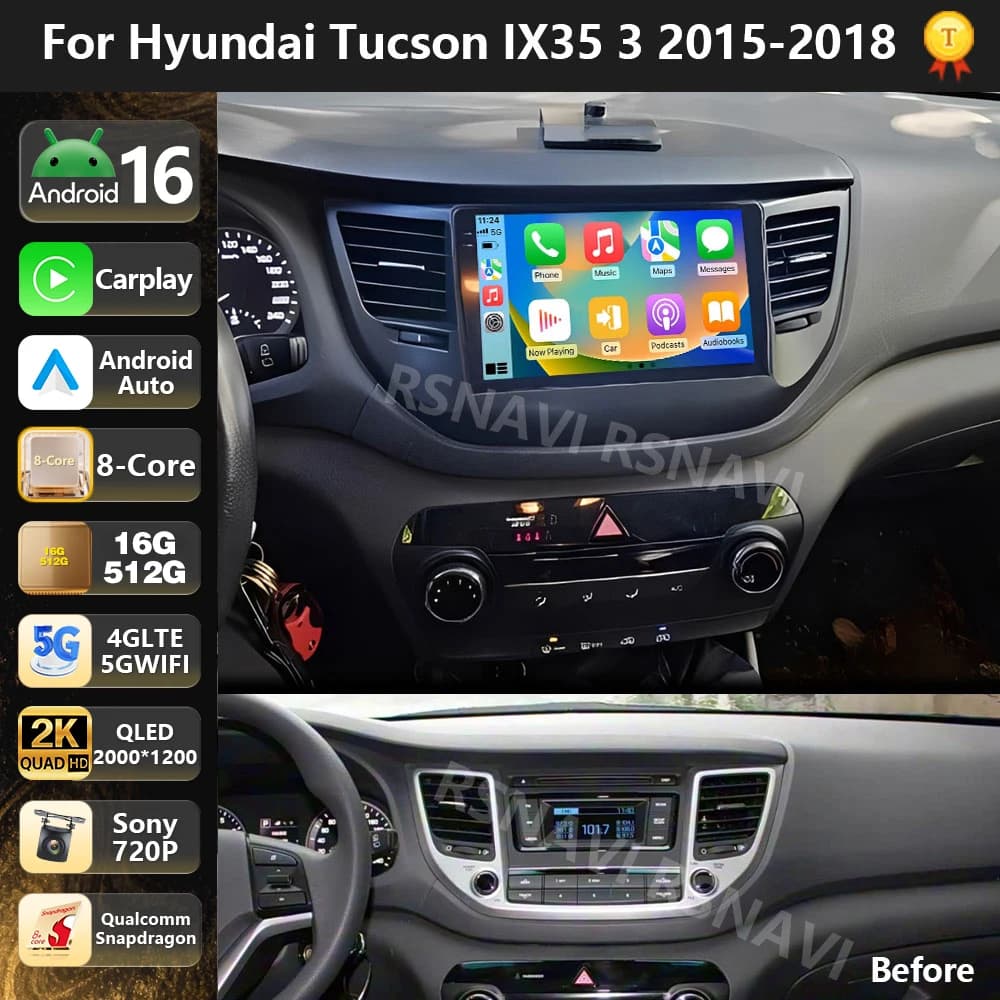 Autoradio multimediale Qualcomm Android 15 per Hyundai Tucson IX35 3 2015 2016 - 2018 Wireless Carplay Auto BT wifi+4G DSP