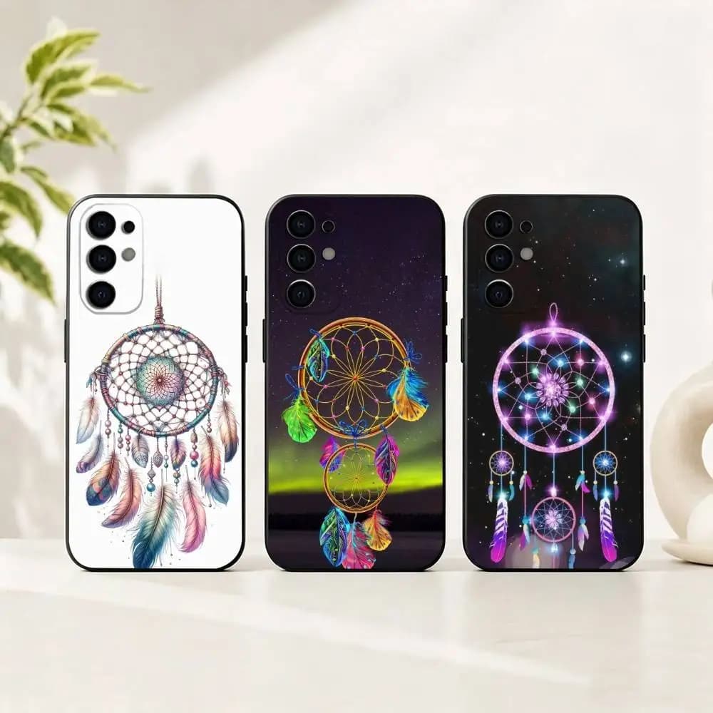 R-Retro Feather Dreamcatcher gift Phone Case For Samsung S25,S24,S21,S22,S23,S30,Ultra,S20,Plus,Fe,Lite,Note,10,Black Cover