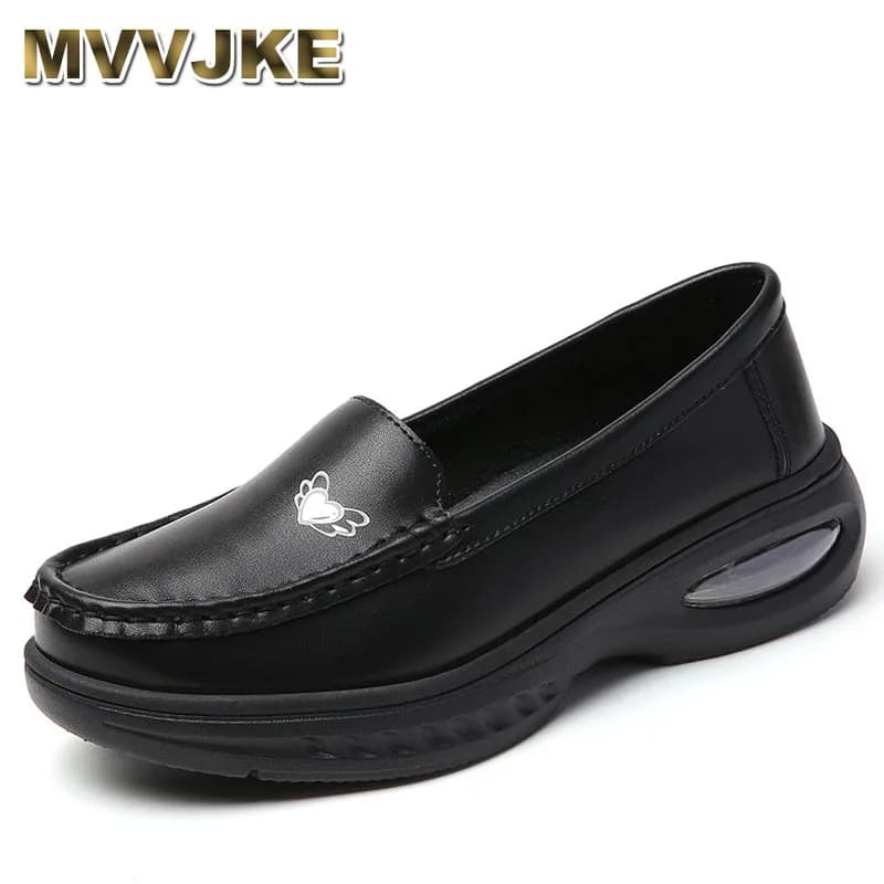 Scarpe da infermiera in vera pelle da donna Scarpe singole da lavoro per ufficio Scarpe da passeggio quotidiane per esterni Mocassini da infermiera per madre di grandi dimensioni 34-42