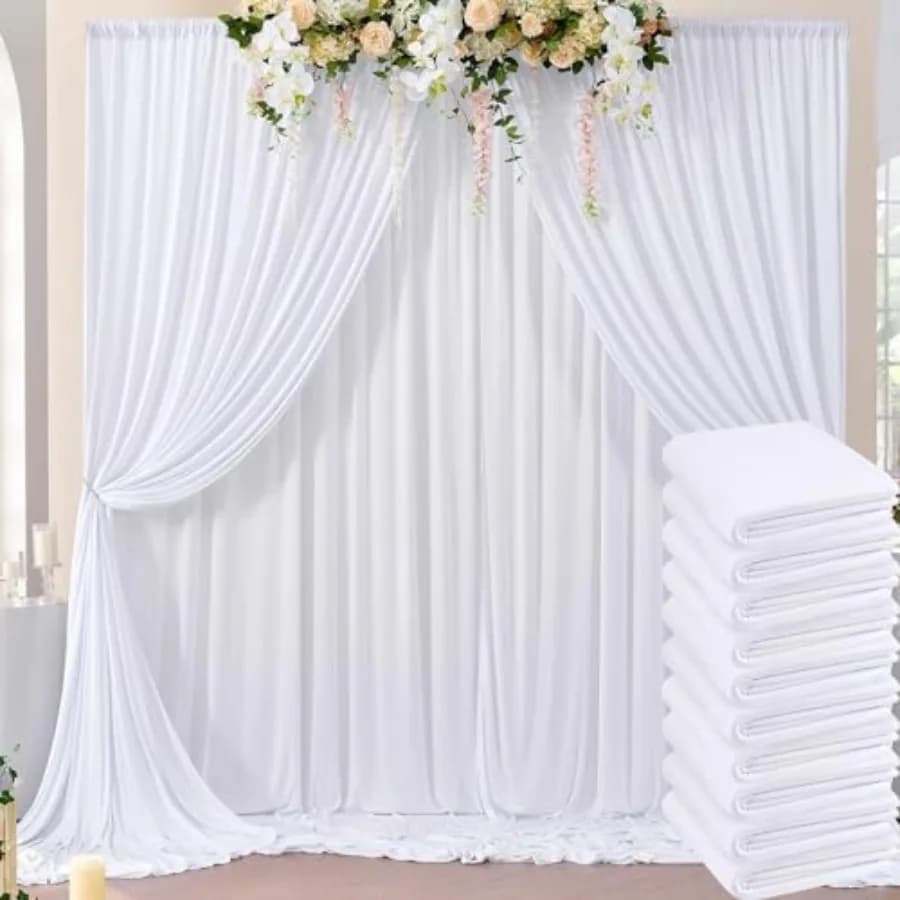 Tenda per feste in poliestere bianca antipiega 50x10 piedi con 10 pannelli di drappeggi da 5x10 piedi per matrimoni, compleanni, baby shower