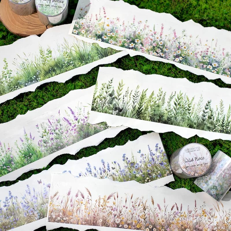50mm * 200cm Green Notes Series Vintage Plant Flower Landscaping PET Tape Creative DIY Journal Material Collage Stationery
