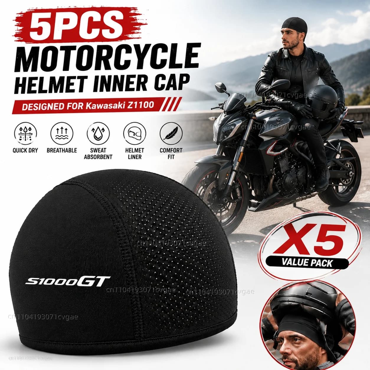 5pcs Motorcycle Helmet Inner Cap Hat Quick Dry Breathable Hat Racing Cap Skull Cap Cooling Thin Beanie For BMW S1000GT 2018-2026