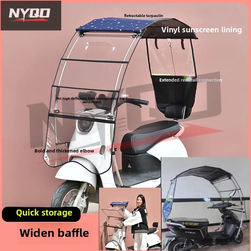 Baldacchino per veicoli elettrici, moto, sole, pioggia e copertura per parabrezza, ombrellone, ombrellone di sicurezza rimovibile