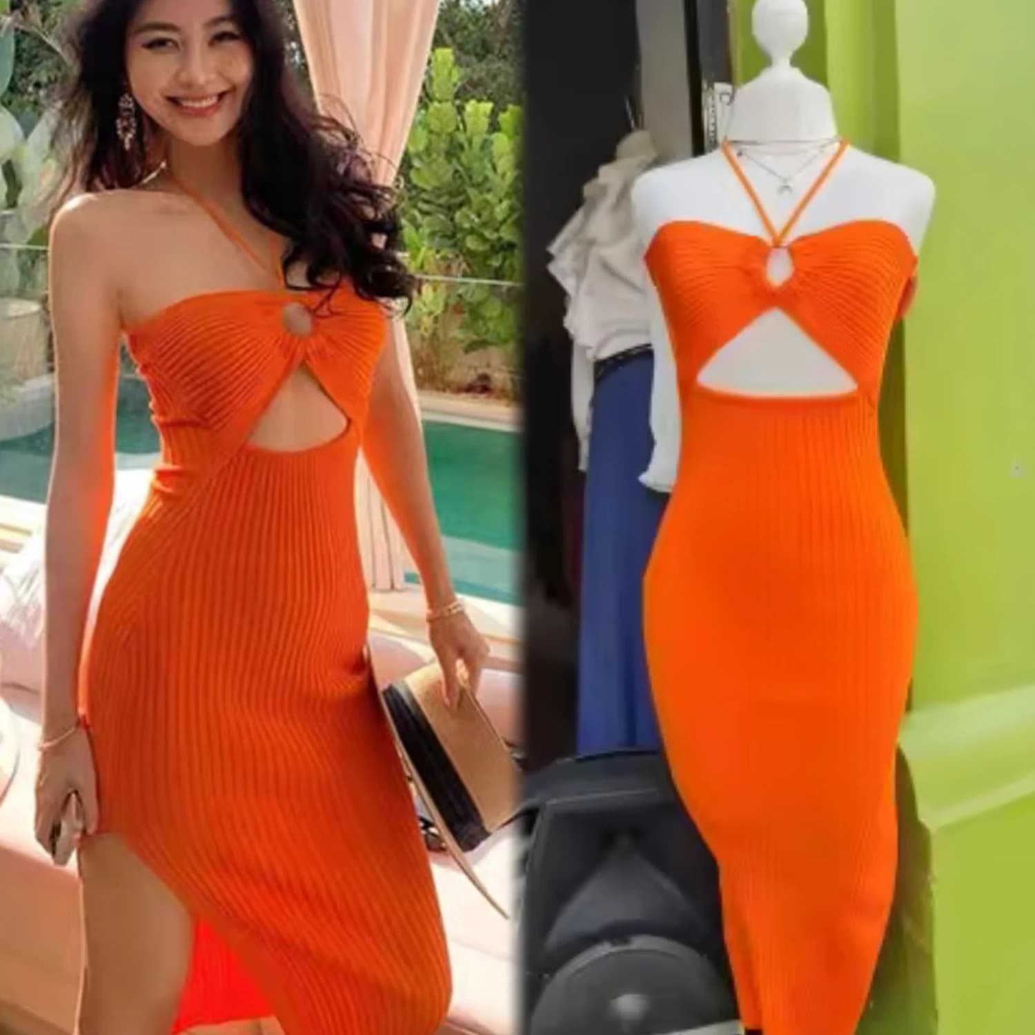 YuooMuoo Vacanza Stile Sexy Wrap Fianchi Diviso Abito Estivo Lavorato A Maglia 2026 Nuovo Y2K Halter Skinny Lungo Aderente Vestito Da Partito Beach Robe