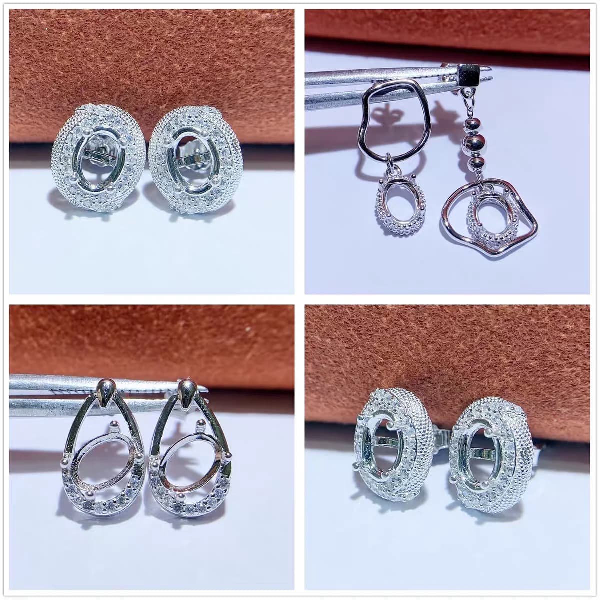 MeiBaPJ 5mm * 7mm Elliptical Stones FAI FROM TE 925 Silver Setting Empty Fashion Zirconia Earrings with Pin Fine Band Wedding Jewelry for Women
