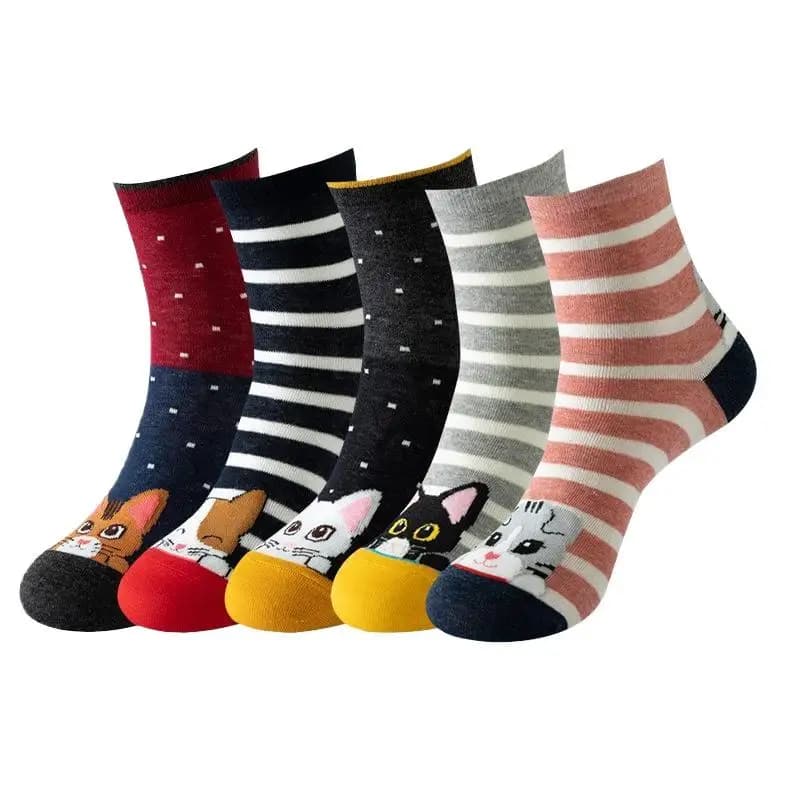 5 paia di calzini divertenti in cotone con gattino, regalo, calzini carini per gatti, calzini da donna con animali dei cartoni animati, set di calzini casual colorati