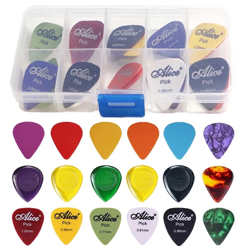 Plettro per chitarra da 30 pezzi con scatola Accessorio per strumento a corda a forma di gocciolina d'acqua in celluloide tinta unita per chitarra elettrica basso TMZ