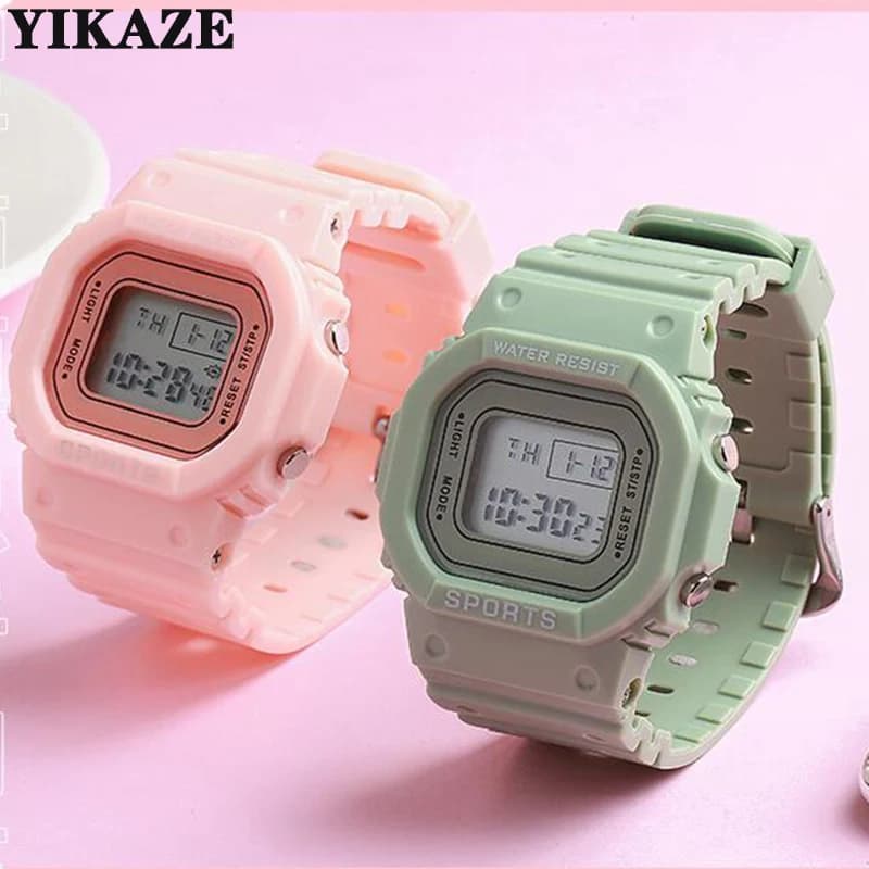 YIKAZE Sports Watch Boys Girls Students Girls Electronic Watch LED Digital Watch Colorful Women's Square Watch Waterproof Rubber