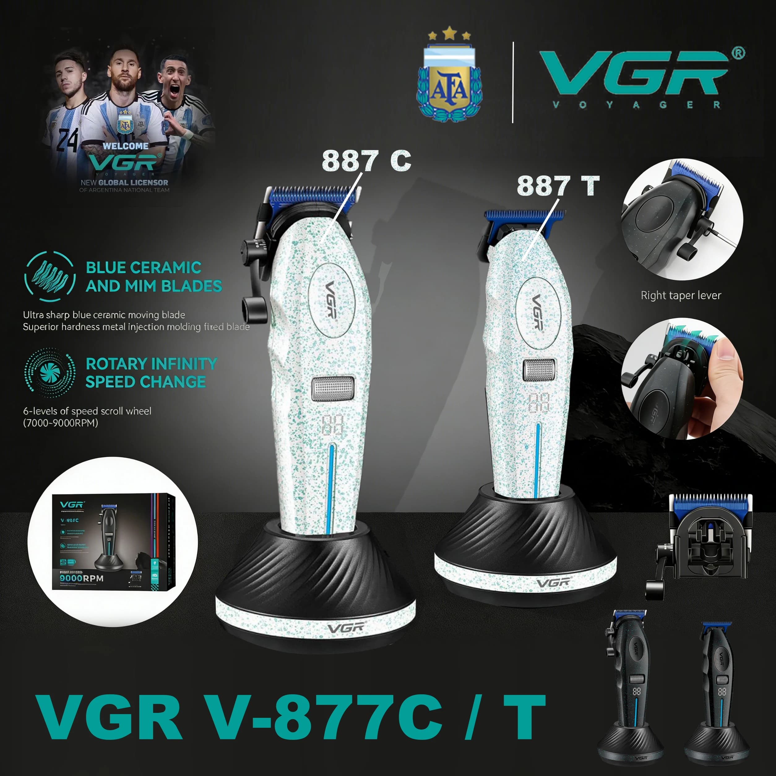Tagliacapelli Professionale VGR, Macchina per Taglio Capelli 9000 RPM, Trimmer Elettrico Ricaricabile per Uomo V-887