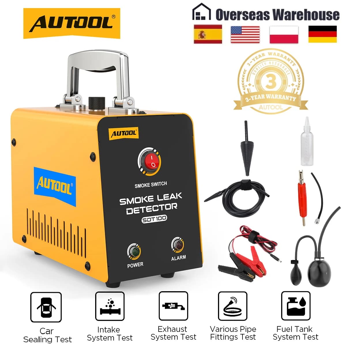 AUTOOL SDT100 Smoke Machine Leak Detector 12V EVAP Vacuum Leakage Diagnostic Tester Machine for Automotive Fuel Pipe Sealing System
