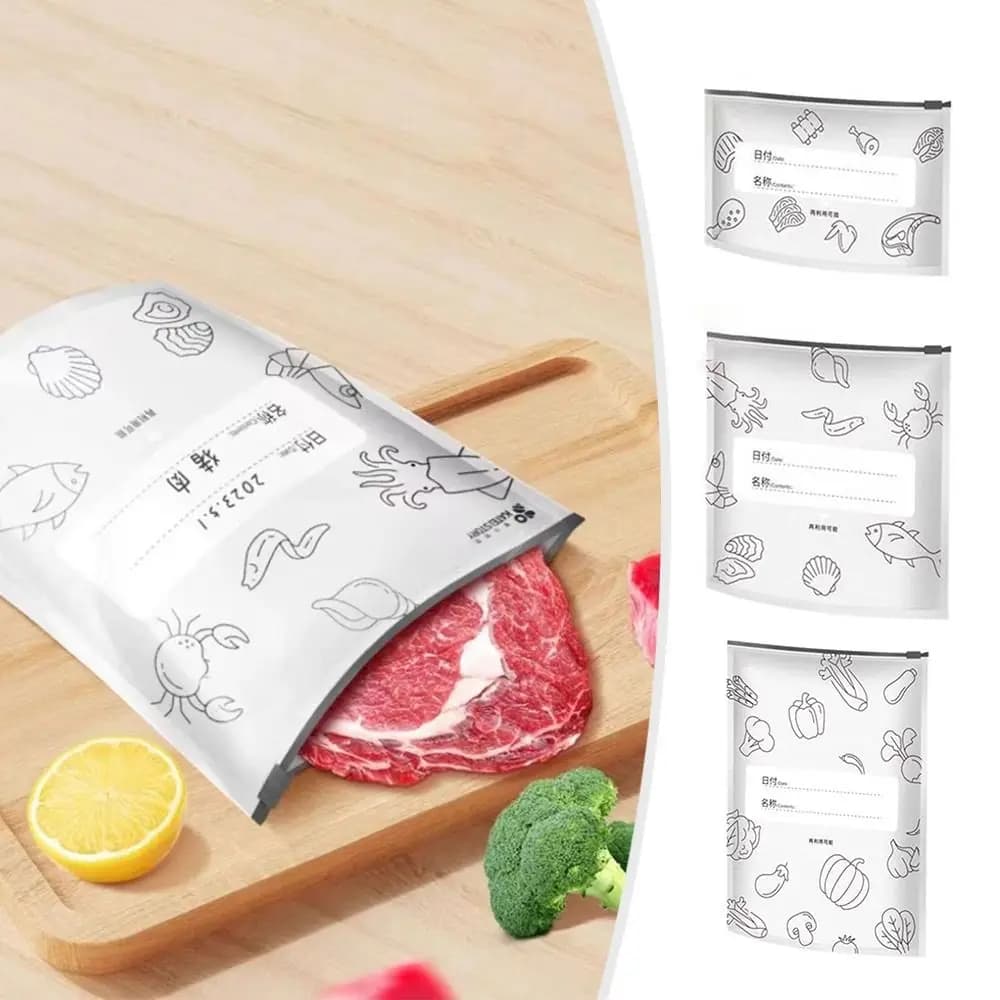 10 Pezzi/Busta Nuove Buste in Alluminio per Alimenti, Antiperdita, Riutilizzabili, per Congelatore, Sacchetti Verticali con Chiusura a Zip per Mantenere la Freschezza, Sicuri per il Congelatore