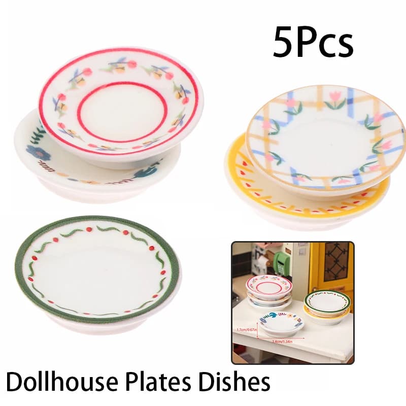 5 pezzi 1/12 casa delle bambole mini piatti piatti modello casa delle bambole simulazione decorazione della cucina accessori per la casa delle bambole giochi di imitazione giocattoli
