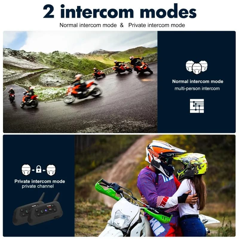V6 plus BT5.1 Moto Helmet Interphone 6-user Riding Intercom Dustproof Waterproof Long Distance Stereo Player Wireless Headset