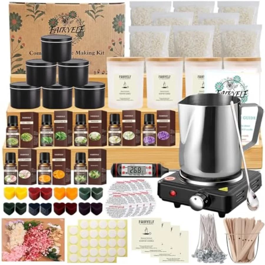 Kit Premium per la Creazione di Candele con Scioglitore di Cera, Kit Fai-da-Te per Principianti per la Realizzazione di Candele Profumate per Adulti, Include Barattoli in Vetro e Lattine, Profumi