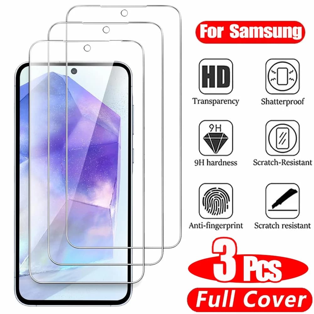 3 pz HD vetro temperato per Samsung A17 A27 A37 A57 A16 A26 A36 A56 A55 A53 A54 A35 A25 A15 protezione dello schermo Samsung Galaxy S26 S25 S24 Ultra Screen Protector Glass S24 FE S23 S22 S21 Plus