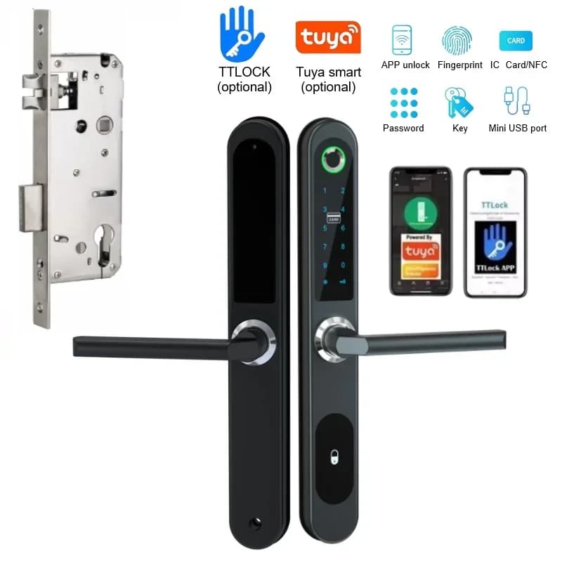 TTLock/Tuya Smart Door Lock Impronta digitale Biometrica Impermeabile Serratura elettronica digitale APP IC Card Password Serratura in lega di alluminio