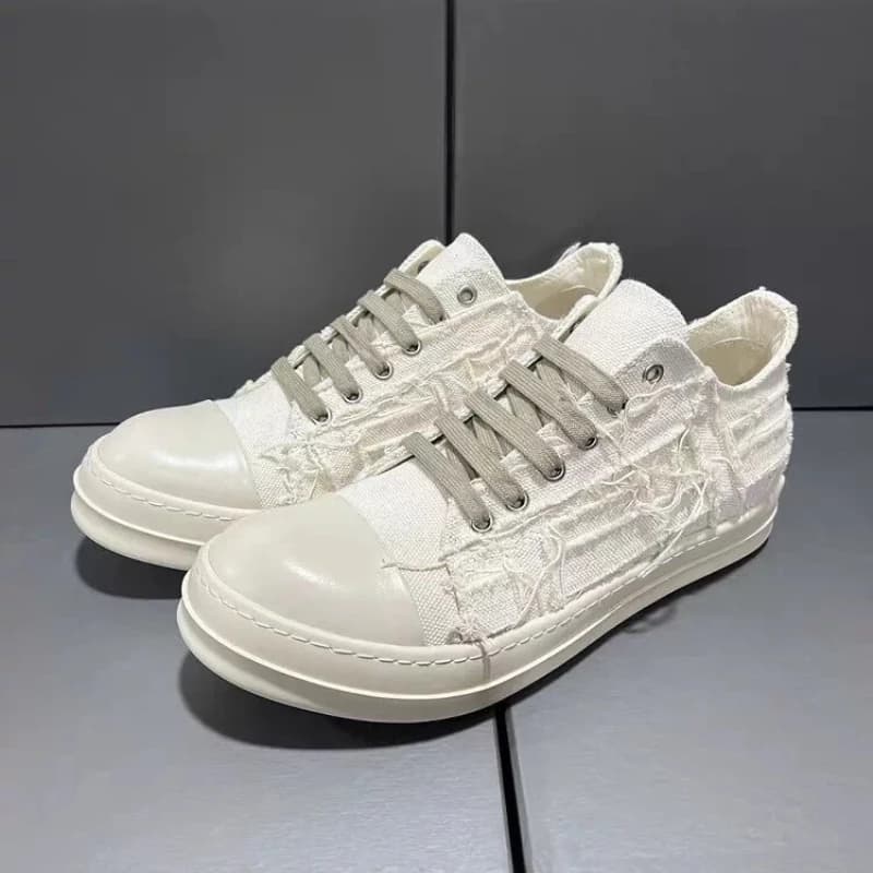 Scarpe di Lusso in Tela a Profilo Basso, Sneakers di Design alla Moda con Suola in Gomma Spessa Bianco Sporco, Scarpe Casual Punk Streetwear