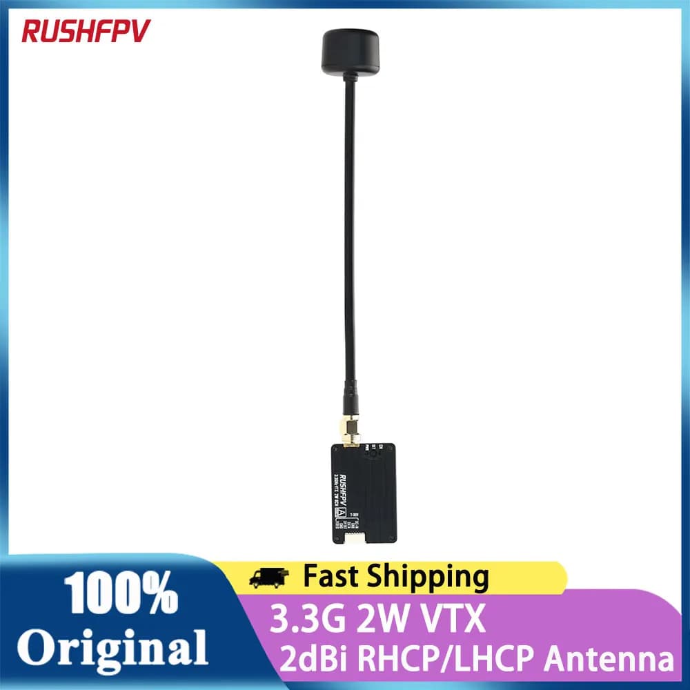FPV transmission module video transmitter RUSHFPV 3.3G 2W VTX with RHCP LHCP antenna for RC Racer FPV long-range drone