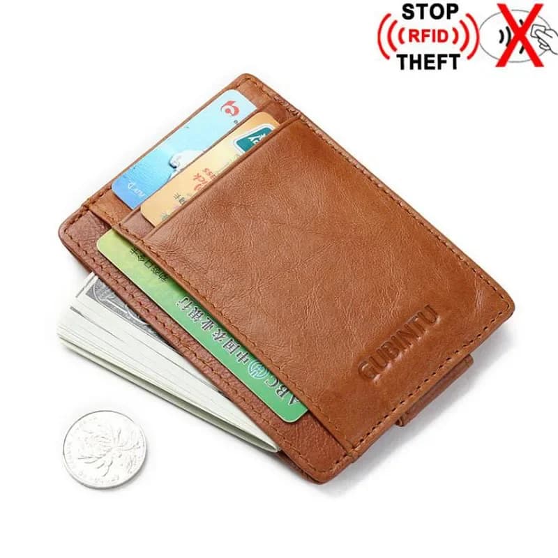 Nuovo portafoglio da uomo con blocco RFID sottile in vera pelle per fermasoldi piccola borsa per protezione carta di credito maschile marrone nero