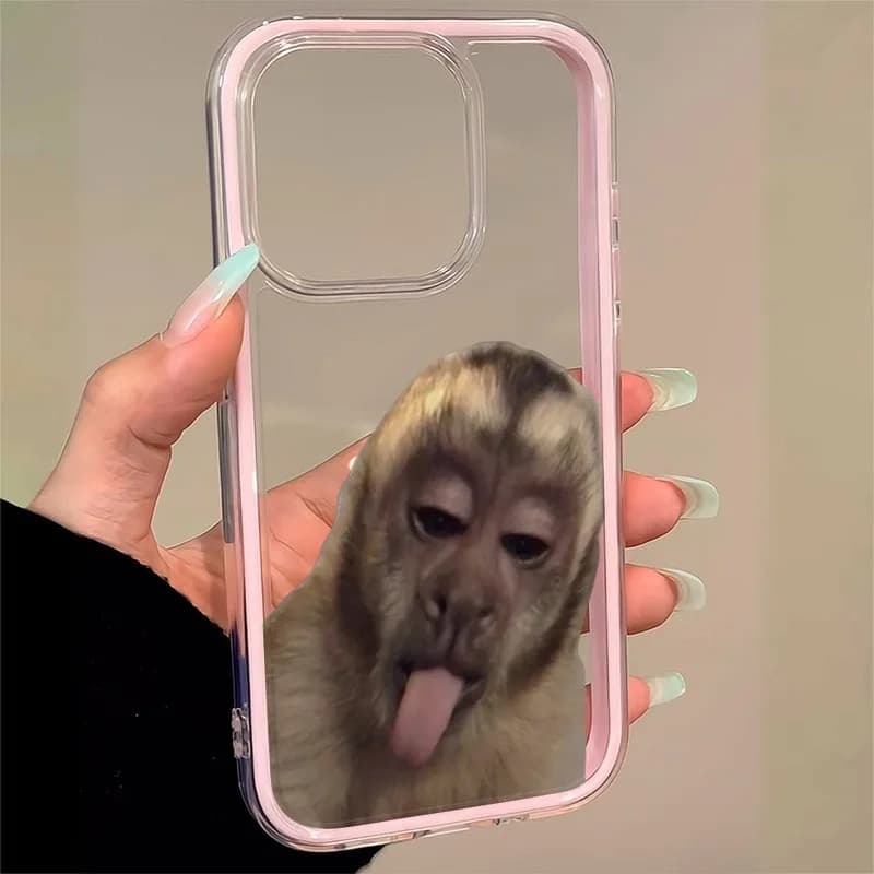 A Fun and Colorful Two-In-One Frame Phone Case with a Monkey Design Sticking Out Its Tongue, Suitable for iPhone 17 16 15 14 13 12 11Pro Max Iphonemax. Creative and Stylish Design, Suitable for Both Men and Women, a Gift for Friends, Family, Boyfriend, Girlfriend