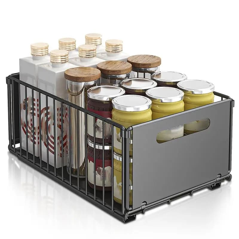 Scaffale da cucina estraibile - Scaffale per lavello da cucina Organizzatore per cassetti scorrevoli per bottiglie di condimento, snack e altro ancora-A78G