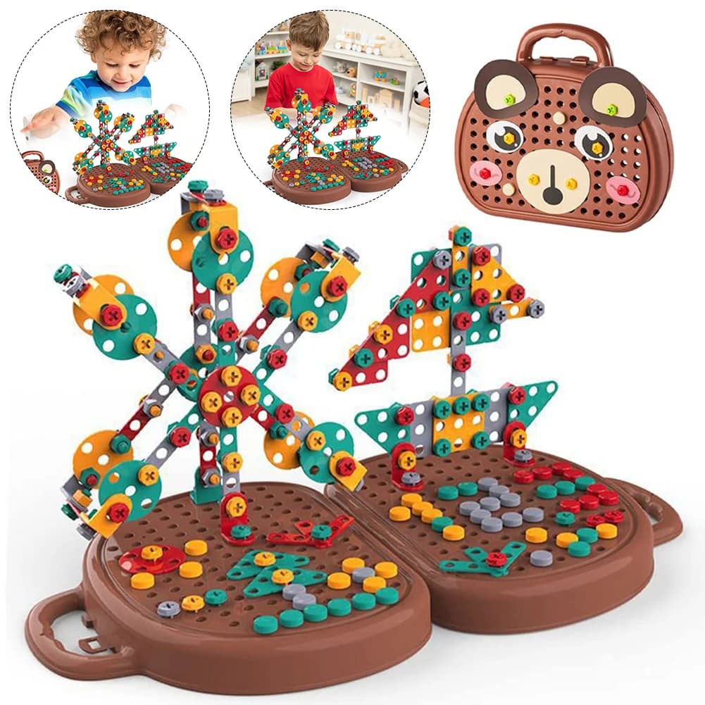 203 Piece Creative Mosaic Puzzle Montessori Play Toolbox Trendy Bits Screw STEM STEM Learning Educational for Kids