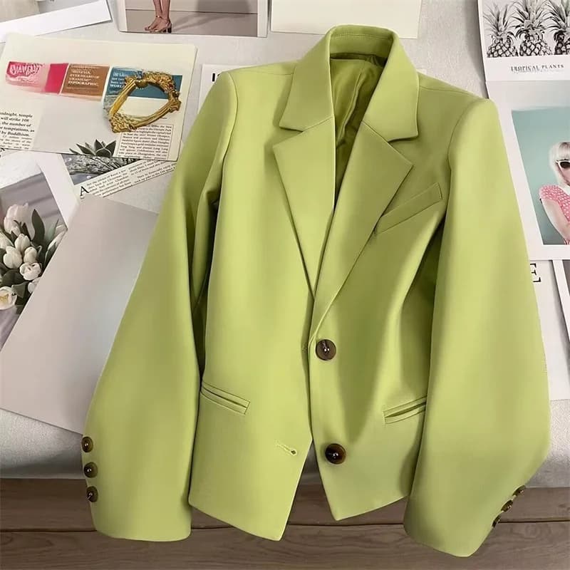 Autumn 2023 Women's Fashion Suits Jackets Ladies Coats Commute Style Long Sleeve Single Button Pure Color Polyester