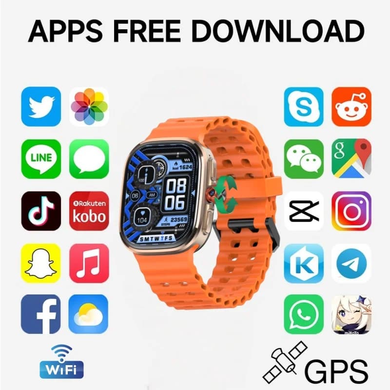 Smartwatch 4G Full Network Android 13.0 5G con schermo AMOLED da 2,29'', 32GB+512GB, GPS, WIFI, videochiamata, fotocamera rotante.