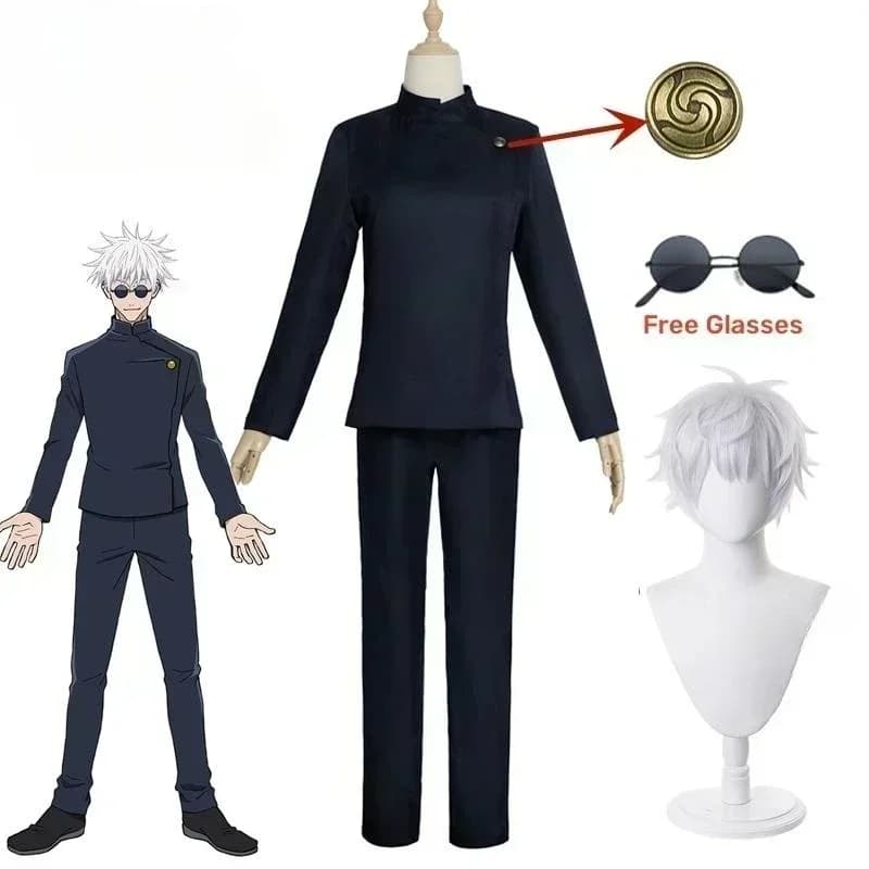 Anime Gojo Satoru Uniforme Cosplay Jujutsu Kaisen Gojo Satoru Costume Cosplay Uniforme scolastica Parrucca Vestito Costumi di Halloween