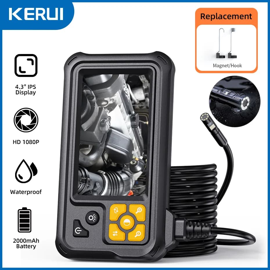 KERUI Telecamera per endoscopio industriale Schermo IPS da 4,3 pollici 8mm HD 1080P IP67 Periscopio di ispezione con 8 luci a LED impermeabile per auto