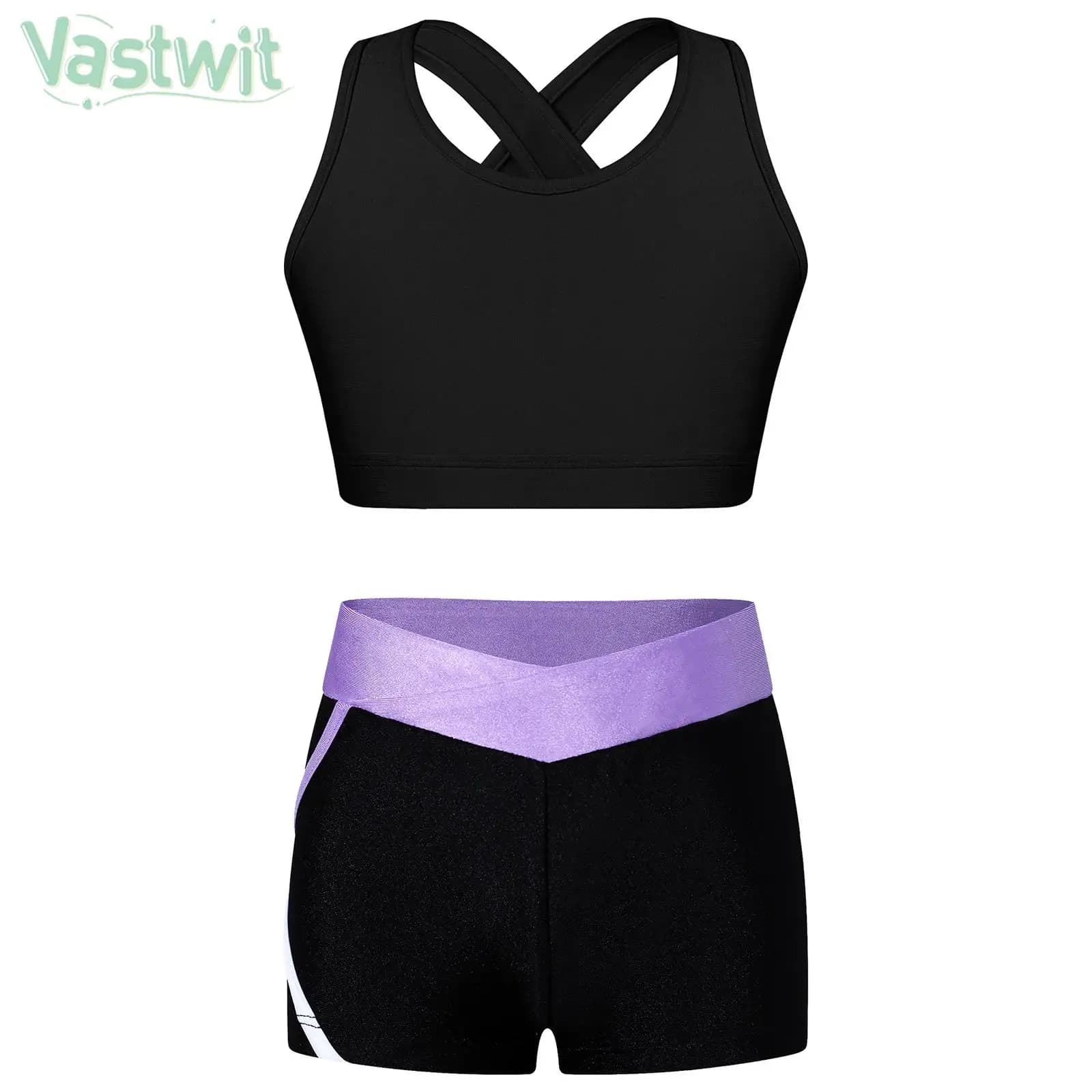Kids Girls Summer Sports Sleeveless Set Cross Back Crop Top with Shorts for Gymnastics Yoga Fitness Workout Cycling