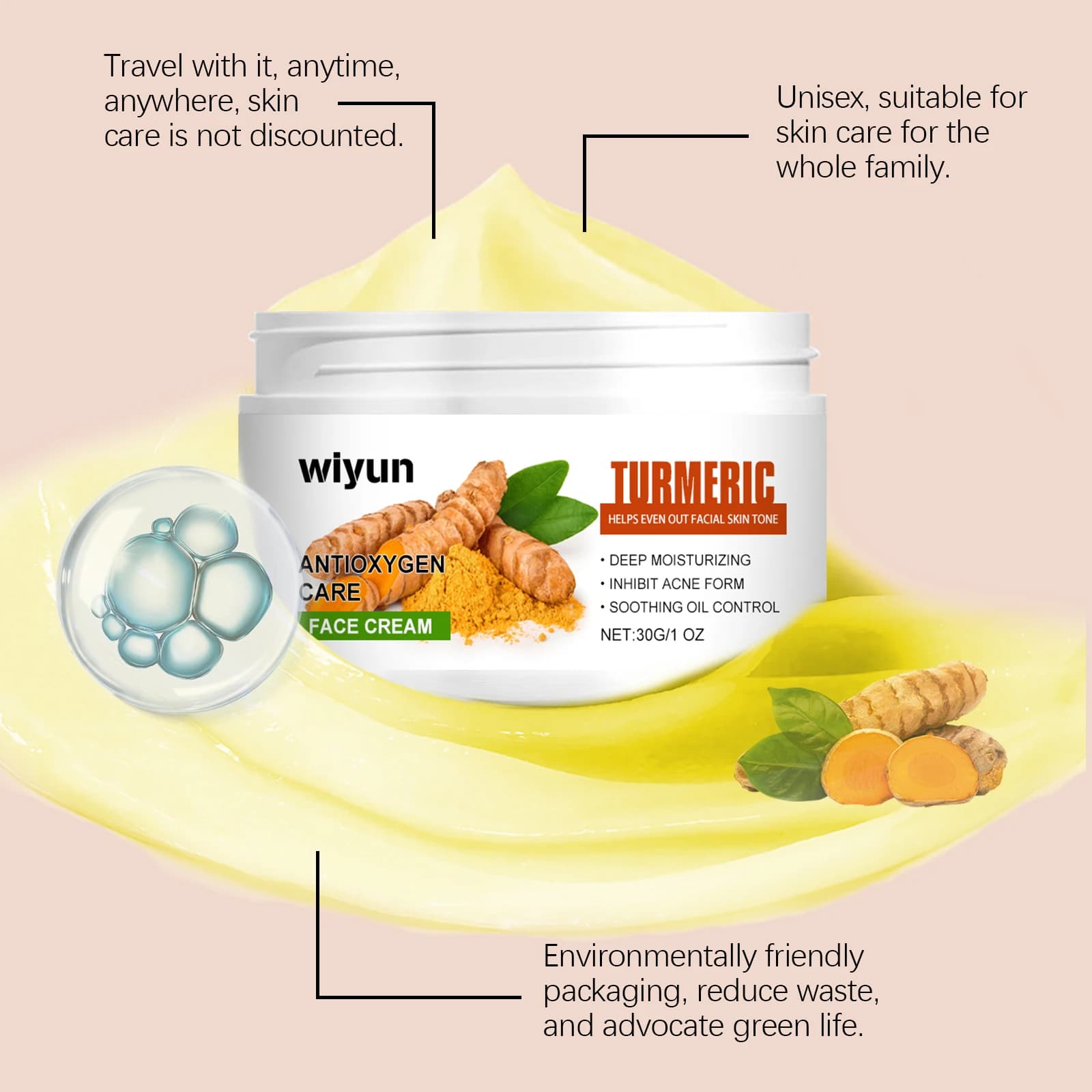 Face Cream Curcuma Anti Acne Dark Macchie Whitening Illumina Reducing Pores Reparation Sun damage Vitamin And Hydrating Face