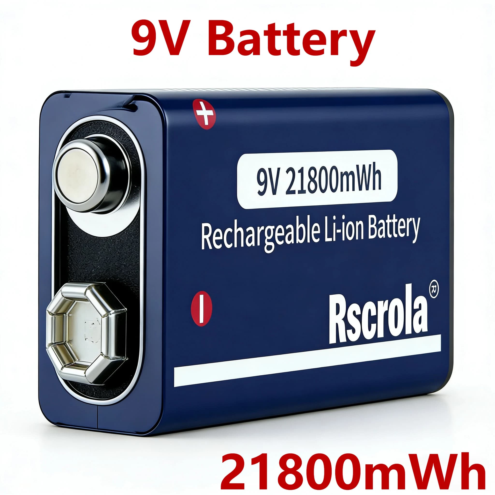 Batteria Ricaricabile agli Ioni di Litio 9V 21800mWh a Lunga Durata con Cavo per Chitarra, Microfono, Rilevatore di Fumo, Pedale