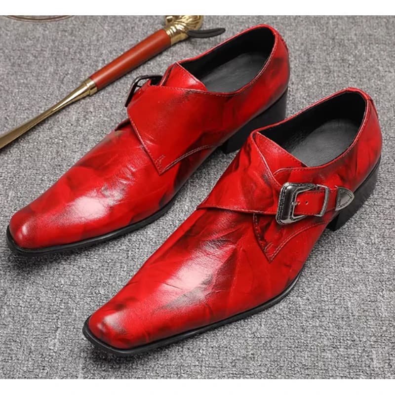 Scarpe da Uomo in Pelle con Punta Affusolata, Tacco Grosso, Slip-On con Cinturino, Modello 2026, Scarpe Eleganti da Cerimonia, Nere con Fibbia, Mocassini