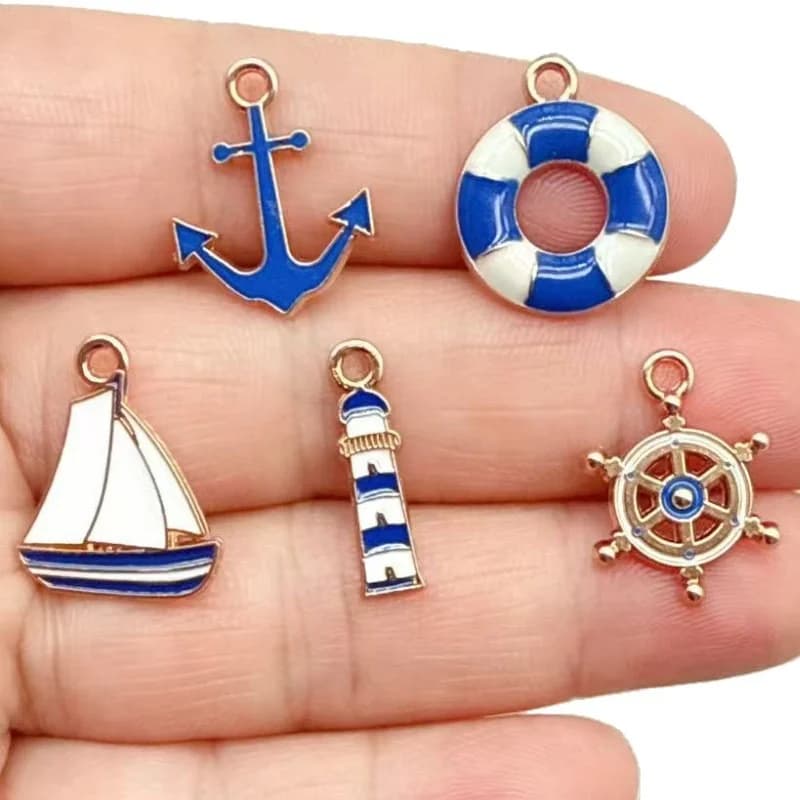 20 pz Accessori Fai da Te a Tema Marino: Ancore, Timoni, Bracciali, Orecchini e Ciondoli in Lega con Smalto a Goccia