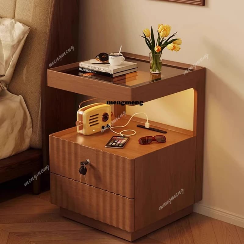 Comodini bianchi in noce Serratura in legno Comodini intelligenti minimalisti Conservazione Mobili moderni Muebles De Dormitorio Mobili di design DD
