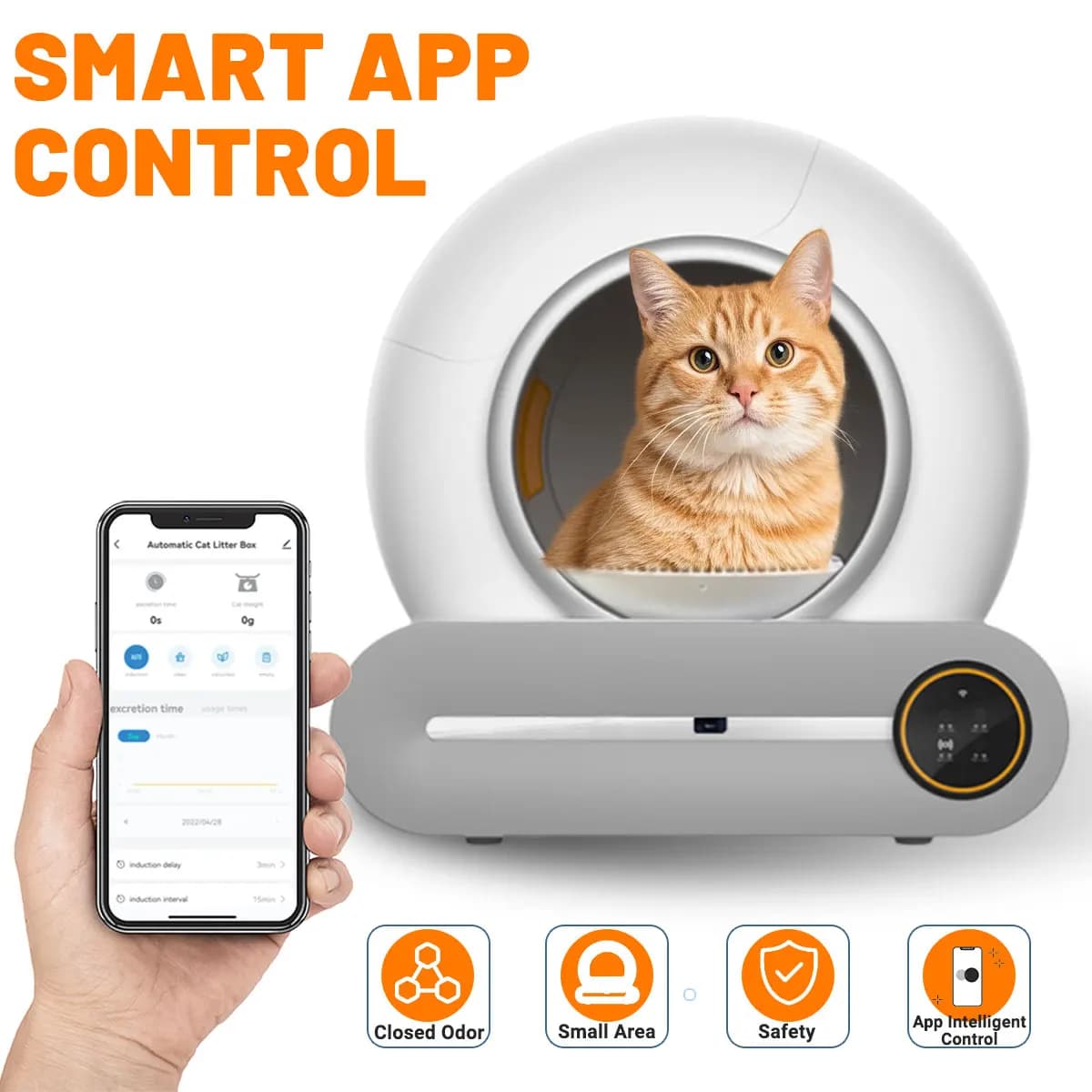 Lettiera Automatica Intelligente per Gatti 65L, Toilette Chiusa Autopulente Grande per Gatti, Vassoio Multiuso per Gatti Domestici con Controllo App e WiFi 2.4G