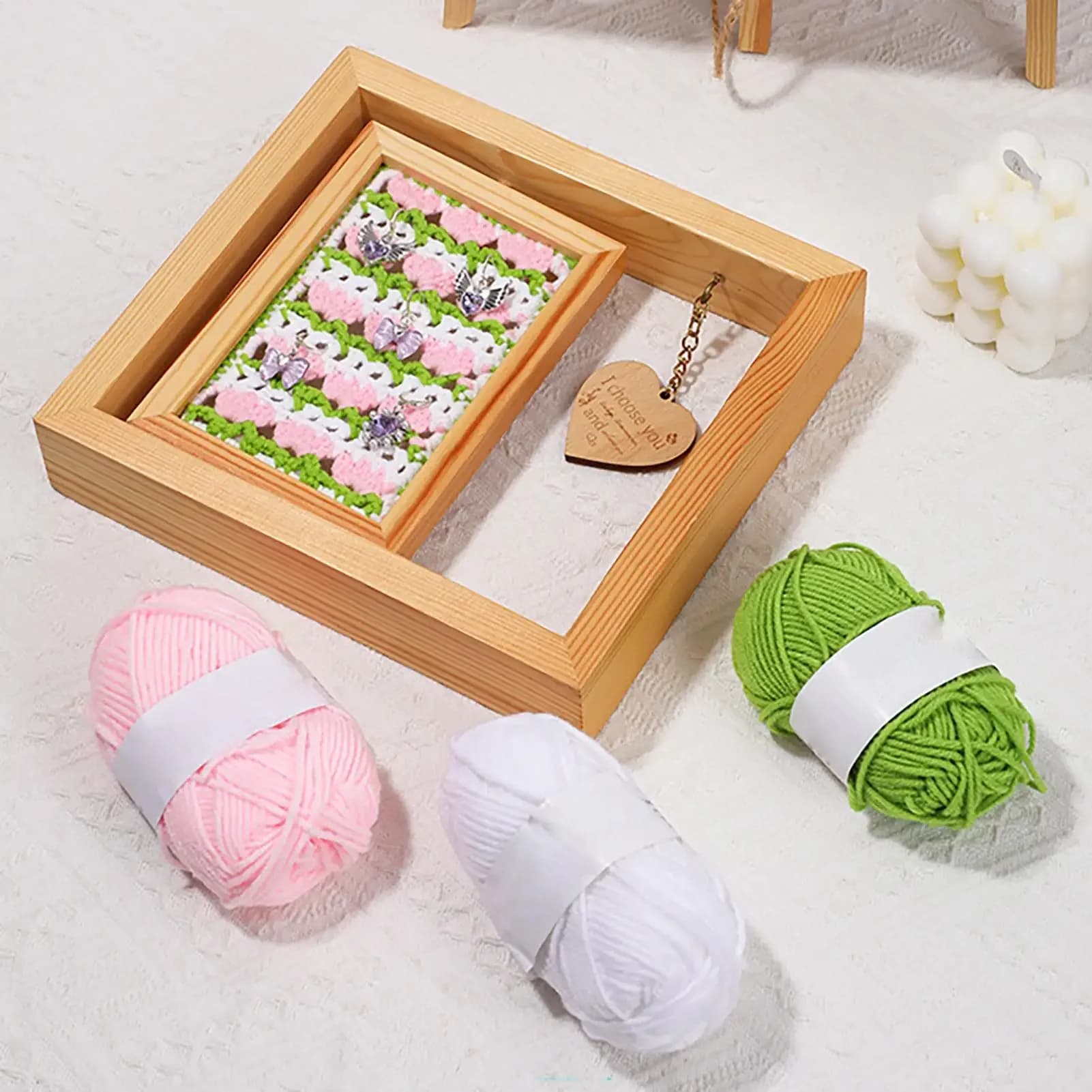 Picture Frame Craft 360-Degree Rotating Storage Hanger 8.27x9.06x1.77in Crochet Materials Wood Earring Wall Organizer For Women