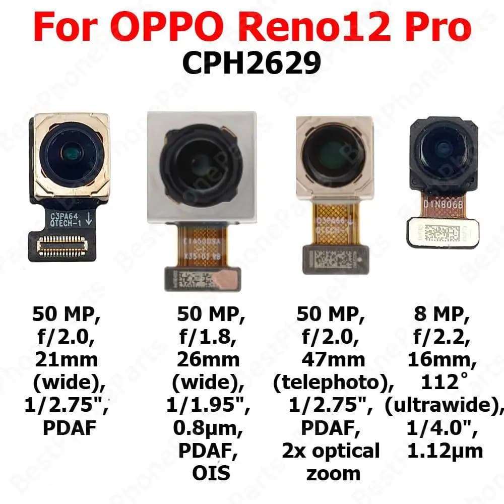 Fotocamera anteriore posteriore per OPPO Reno12 Pro Reno 12 Pro 12Pro 5G sul retro frontale Selfie modulo fotocamera posteriore parti del telefono cellulare