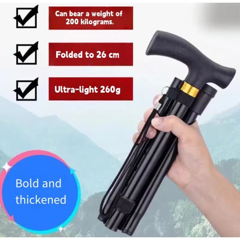 Foldable Telescopic Aluminum Alloy Trekking Pole 5-Speed Adjustable Anti Slip Walking Cane For Elderly Outdoor Mountain Hiking