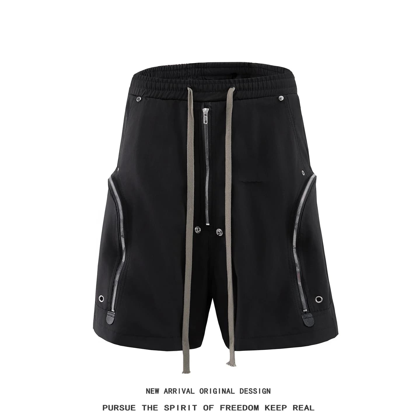 Summer American Casual Handsome Workwear Shorts Men Heavy Duty Large Pocket Loose Drawstring Double Zipper Casual Five-Quarte...
