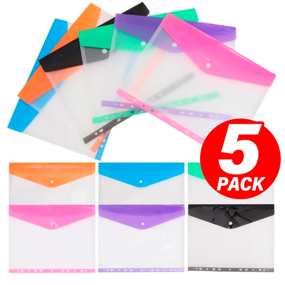 1-5Pcs Transparent File Bag with Record Labe Document Bag A4 Binder Pocket Plastic Envelopes Expand Binder Folders Stereoscopic