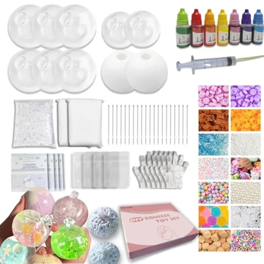 Kit Fai-da-Te per Palline Anti-Stress - Facile da Realizzare - 10 Rivestimenti in TPR, 13 Riempitivi, 14 oz di Slime, 7 oz di Argilla, Crea Giocattoli ASMR per Alleviare l'Ansia, Fatti a Mano