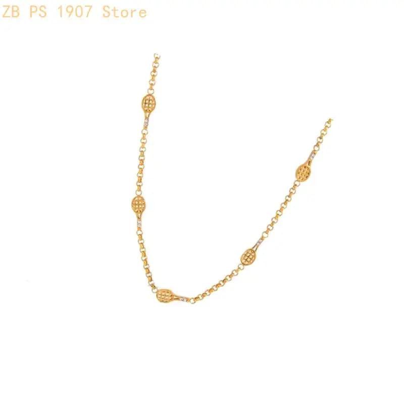 Giftable Tennis Racket Necklace Jewelry for Sport Lovers with Gold Tone Finish Stainless Steel Chain and Daily Wear Appeal 55KA