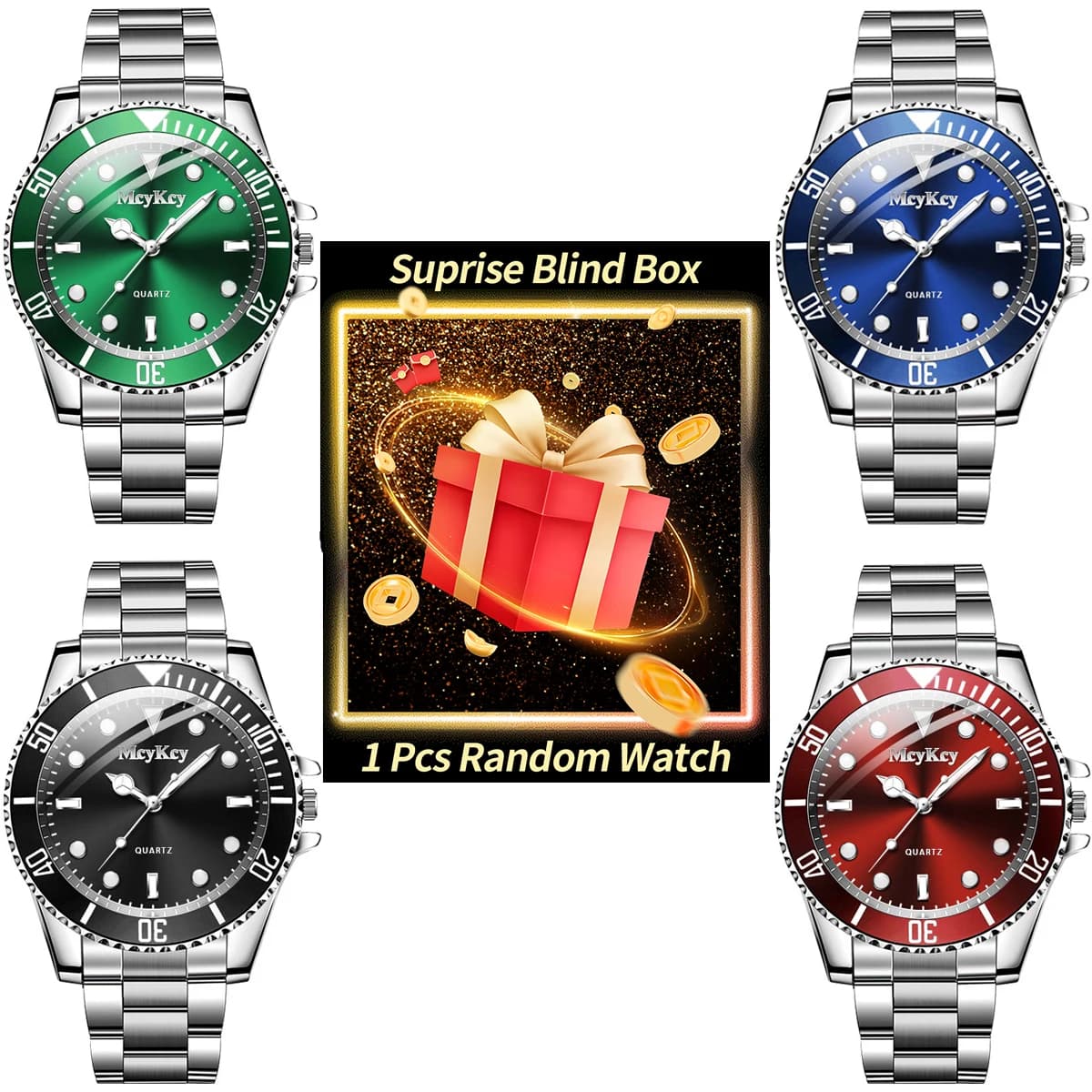 1PC Watch Surprise in Mystery Box - Luxury Men's Wrist Watch with Big Dial, Casual, Sporty, at Quartz (Senza Box)
