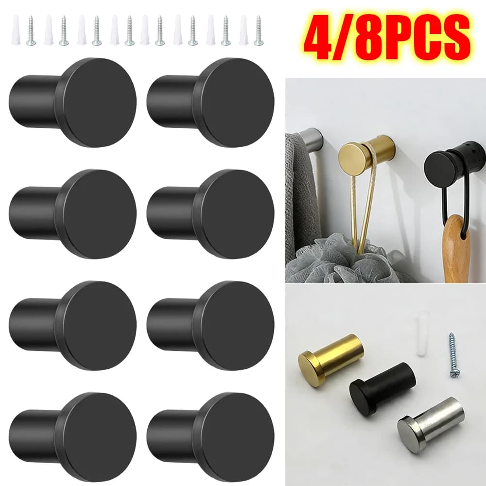 Gancio cilindrico da parete con vite, 4/8 pezzi, per bagno, appendiabiti, per vestiti, asciugamani, chiavi, borse, accappatoi, garage