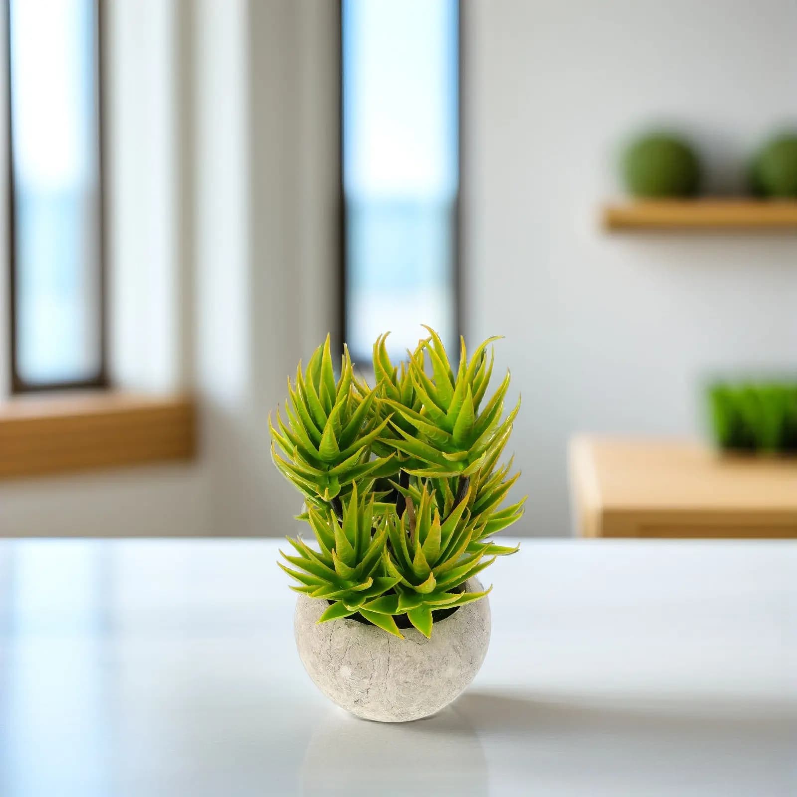 1 Pezzo Bonsai Artificiale di Aloe Vera in Vaso di Cemento, Pianta Verde Finta Realistica per Arredamento Interno Casa Ufficio, Bonsai Finto