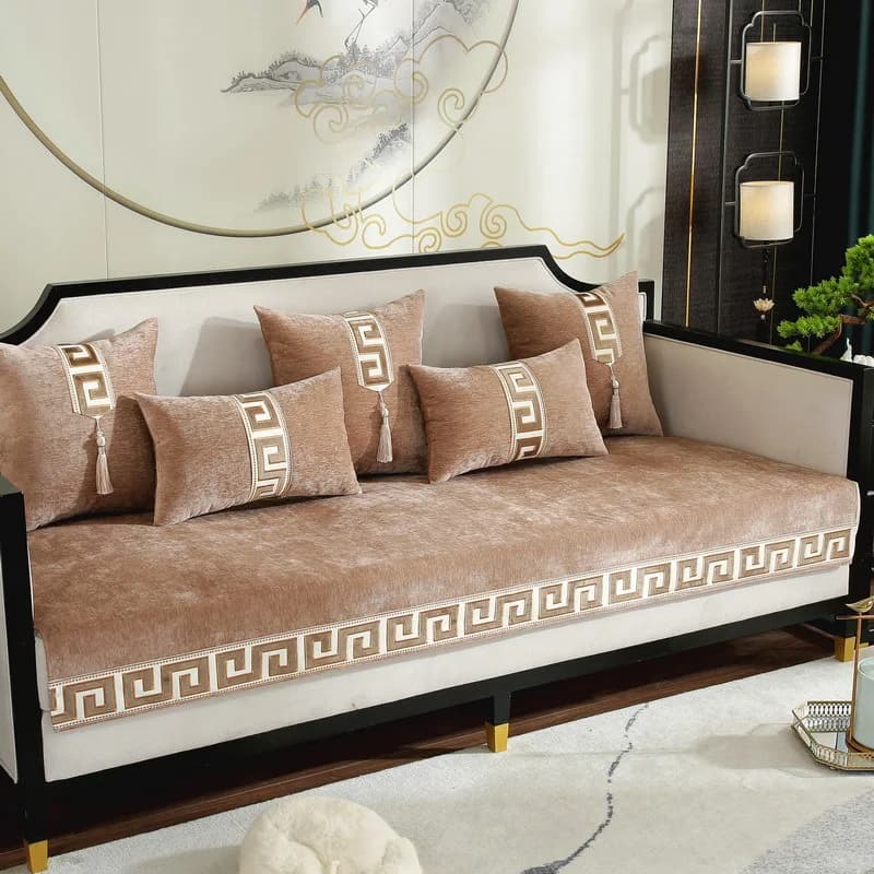 Chinese Style Sofa Mat Four Season Anti Slip Sofa Cushion Backrest Armrest Dust Cover Cloth Full Coverage Sofa Cover